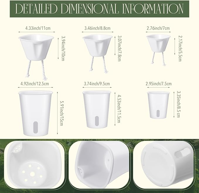 18 Pcs Self Watering Pots - 3 Sizes Plastic Flower Plant Pot With Inner White Pot for Indoor House Plants, Herbs and Flowers