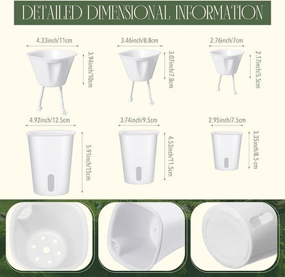 18 Pcs Self Watering Pots - 3 Sizes Plastic Flower Plant Pot With Inner White Pot for Indoor House Plants, Herbs and Flowers