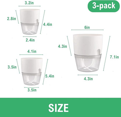 6/4/3Inch Self Watering Planter Pots 3 Pack Plant Pot for Indoor Wicking Flower Pots Plant Pots Modern Decorative Planter for House Plants,Herbs,Indoor Outdoor Plant (White)