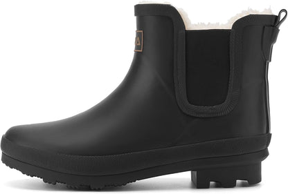 HISEA Women's Plush Rain Boots Waterproof, Chelsea Rubber Booties Women, Ladies Ankle Snow Boots for Winter Spring Garden Outdoor