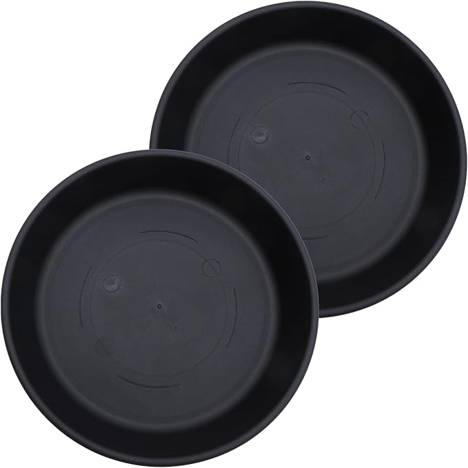 The HC Companies 12 Inch Classic Round Plant Saucer, Lightweight UV-Resistant Plastic Outdoor & Indoor Flower Pot Tray, 2-Pack Plant Pot Trays for Garden & Home Decor, Black