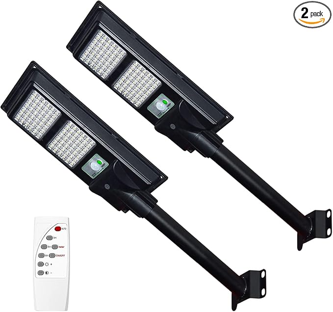 10000LM Solar Street Lights Outdoor Waterproof, 6000K Solar Flood Lights with Motion Sensor and Remote Control for Garden, Yard, Garage, Backyard (2 Pack)