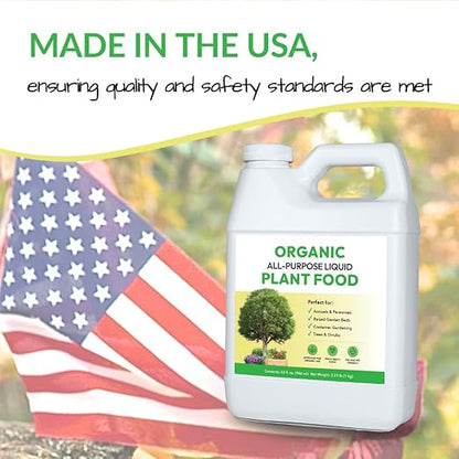 Organic All-Purpose Liquid Plant Food - Use on All Outdoor Plants: Flower Beds, Vegetable Gardens, Container Gardening | Concentrated Liquid Fertilizer Alternative (32oz, Mixes to 32 Gallons)