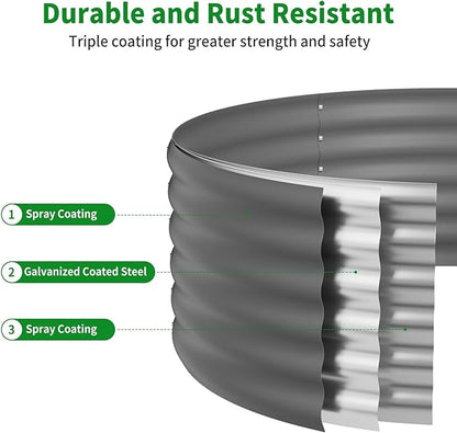 DDK Galvanized Raised Garden Bed, Round Outdoor Planter Bed, 4x4x1.5ft Metal Planter Box for Gardening and Planting,DG