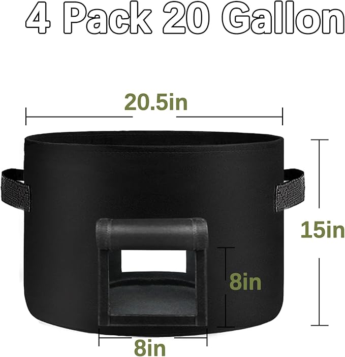 TCBWFY 20Gallon Potato Grow Bags with 2 Flaps,4 Pack Heavy Duty 14oz/yd² Potato Grow Bags,Planting Bag with Sturdy Handles and 2 Harvest Windows,Vegetable Grow Bags for Planting Potato,Carrots
