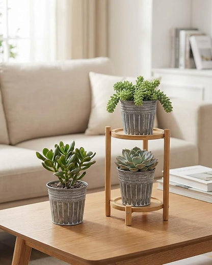 vensovo 4 Inch Silver Metal Rustic Flower Pots - 6Pcs Small Galvanized Planters with Drainage Hole and Rubber Plug, Rustproof Metal Bucket Plant Pots Farmhouse Vintage Style for Decor