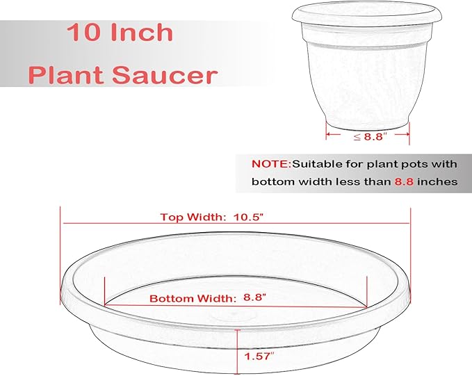 Plastic Plant Saucer Round 10 Inch 5 Pack Heavy Drip Trays for Indoor and Outdoor Plants Pots