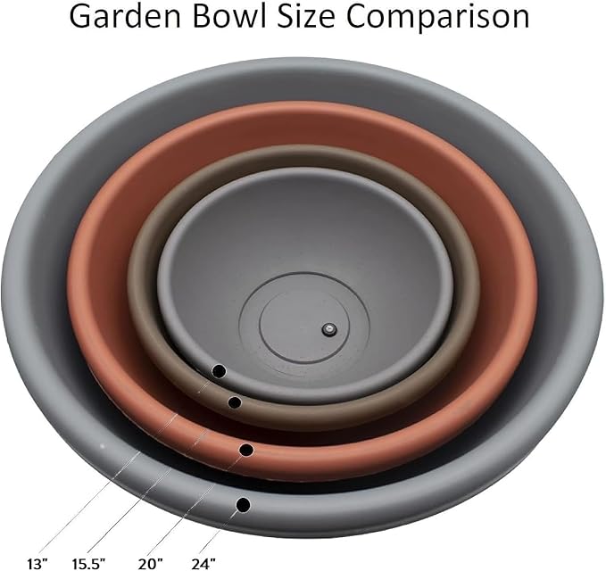 The HC Companies 20 Inch Large Garden Bowl Planter - Shallow Plant Pot with Drainage Plug for Indoor Outdoor Flowers, Herbs, Warm Gray (Pack of 5)