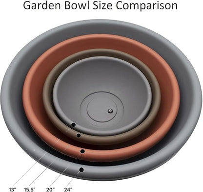 The HC Companies 20 Inch Large Garden Bowl Planter - Shallow Plant Pot with Drainage Plug for Indoor Outdoor Flowers, Herbs, Warm Gray (Pack of 5)