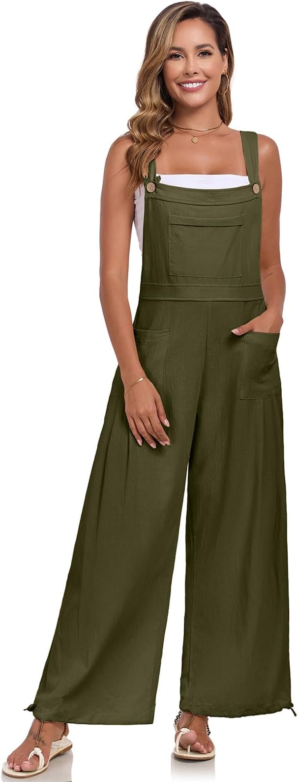 ALSOGO Womens Wide Leg Overalls Loose Beach Vacation Outfits Jumpsuits 2025 Causal Sleeveless Rompers with Pockets