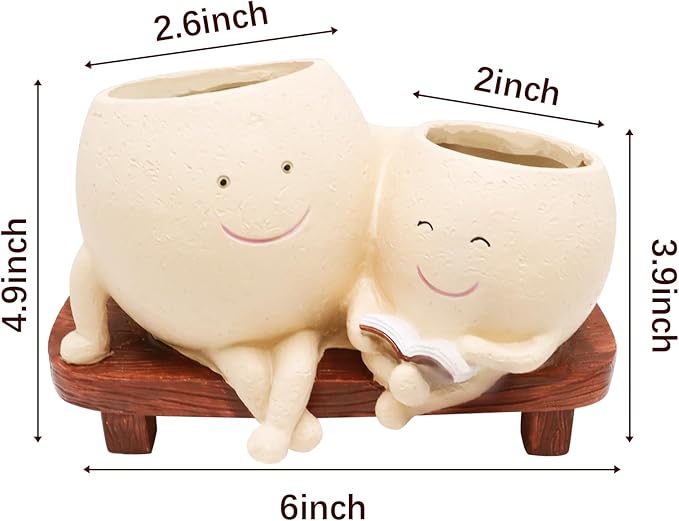 Smily Face Planter Pot for Plants, Cute Double Head Planters for Indoor Outdoor Plants, Modern Lady Head Vase Girl Face Planter, Unique Succulent Pots with Drainage Hole (Khaki)