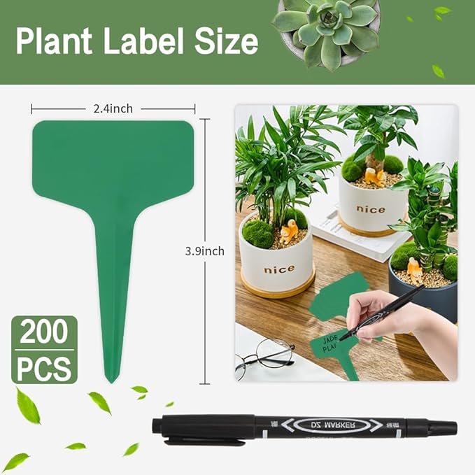 Plant Labels,200pcs Plant Name Tags,Green Plant Markers,Gardening Supplies,Garden Labels Outdoor Waterproof,Garden Markers,Plastic Plant Labels for Seedlings,Greenhouse Accessories,Plant Nursery