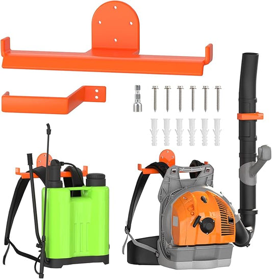 1 Pack Backpack Blower Rack, Heavy Duty Anti-Scratch Leaf Blower Hanger with Hose Holder, Backpack Sprayer Wall Mount for Garage, Warehouse & Outdoor Tool Storage