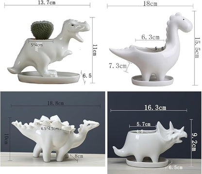 Ceramic Succulent Plant Pot Cactus Plant Pot Flower Pot Container Planter with Drainage Hole Home Office Desk Garden Gift Idea Animal Shaped Flower Pot Cute Vase Pot (4pcs Dinosaur)
