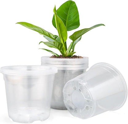 15 Pack Clear Nursery Pots with Drainage Holes, 6 Inch Seed Starting Plastic Plant Pots, Transparent Variety Pack Flexible Garden Pot for Outdoor Indoor (Clear, 6 Inch)