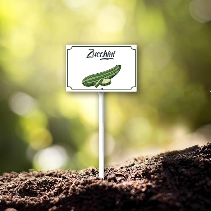 Boylee 8x12inch Aluminum Garden Signs for Vegetables, Flowers & Herbs - Modern, Weatherproof, Easy to Install - Zucchini Garden Signs with Stake