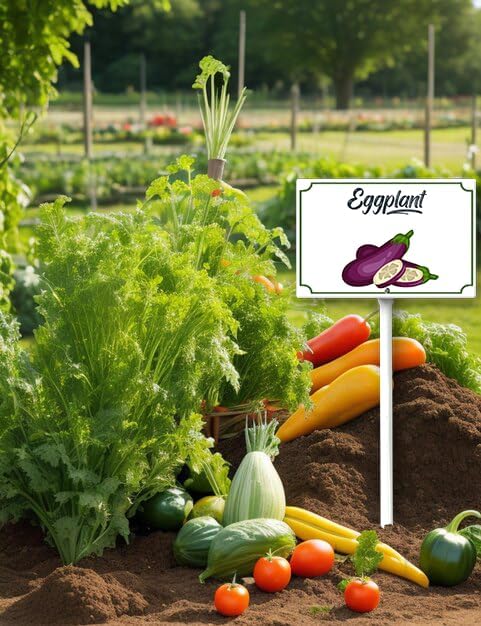 Boylee 8x12inch Eggplant Garden Signs with Stake for Vegetables, Herbs, Flowers, Potted Plants