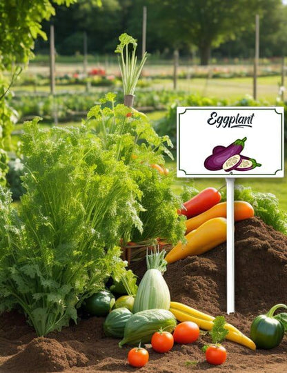 Boylee 8x12inch Eggplant Garden Signs with Stake for Vegetables, Herbs, Flowers, Potted Plants