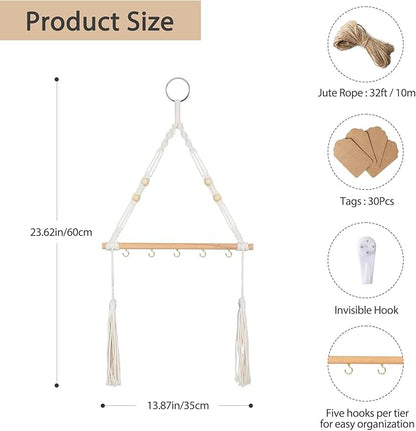 1-Tier Hanging Herb Drying Rack – Includes 30 Brown Gift Tags & 32ft Natural Jute Twine – Handwoven Boho Style Plant Hanger for Drying Herbs, Flowers, Sage – 37" Tall, Home Décor & Gift Idea
