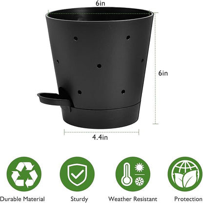 Orchid Pots with Holes, 6 Inch Self Watering Orchid Pot 2 Pack Plastic Plant Pots for Orchid, Flower (Black)