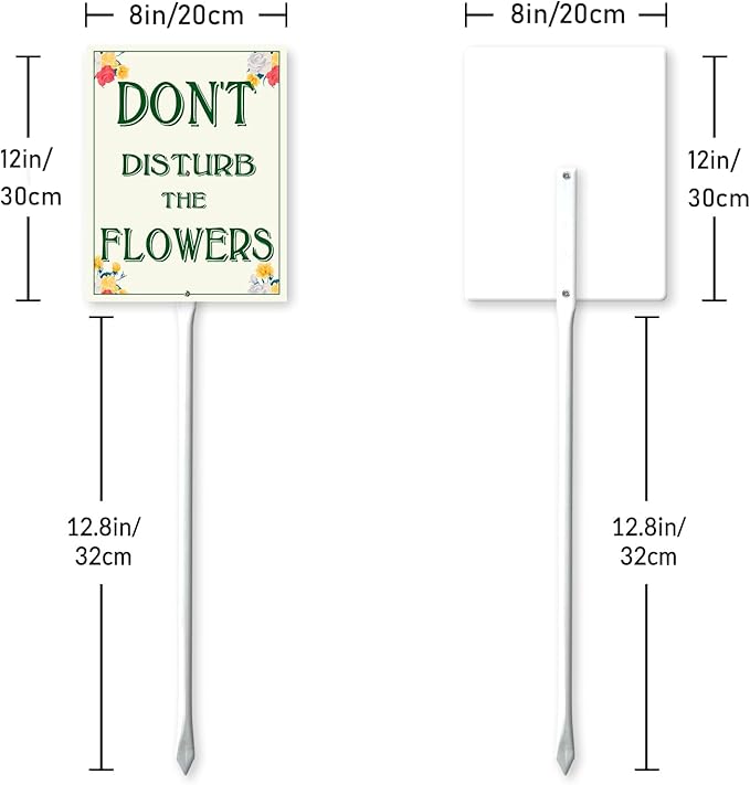Garden Sign With Stake Don't Disturb The Flowers Aluminium Sign 8X12 Inch Wildflower Sign Decorative Flower Sign Outdoor Garden Signs Yard Grass Lawn Art And 12.8" Stake Kit