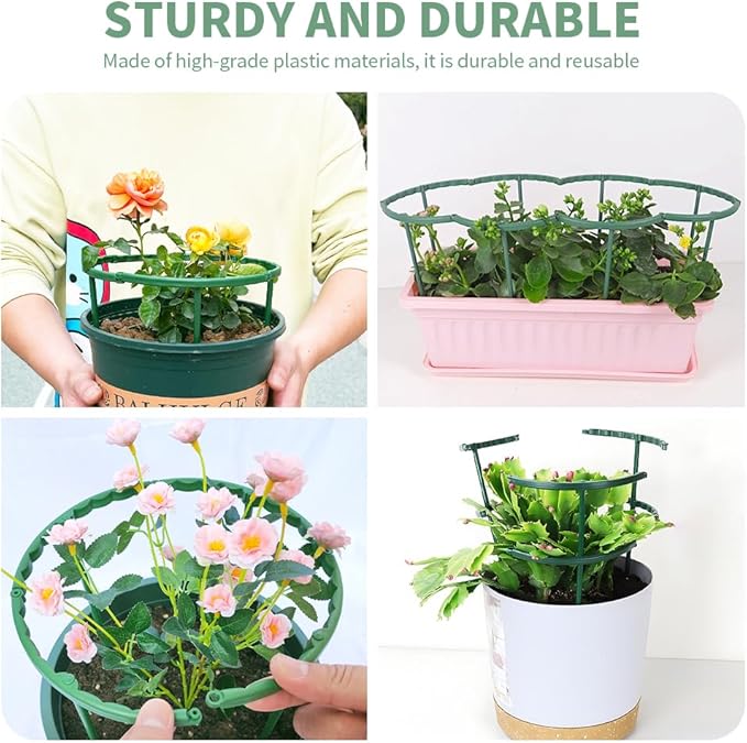 12 Pack Plant Support Stake,Half Round Plant Support Ring with 20 Pcs Clips,Plastic Plant Cage Plant Cage Holder for Small Plant Flower Vegetable,Indoor Leafy Plants(green,Size:9.45 x 5.51inch)