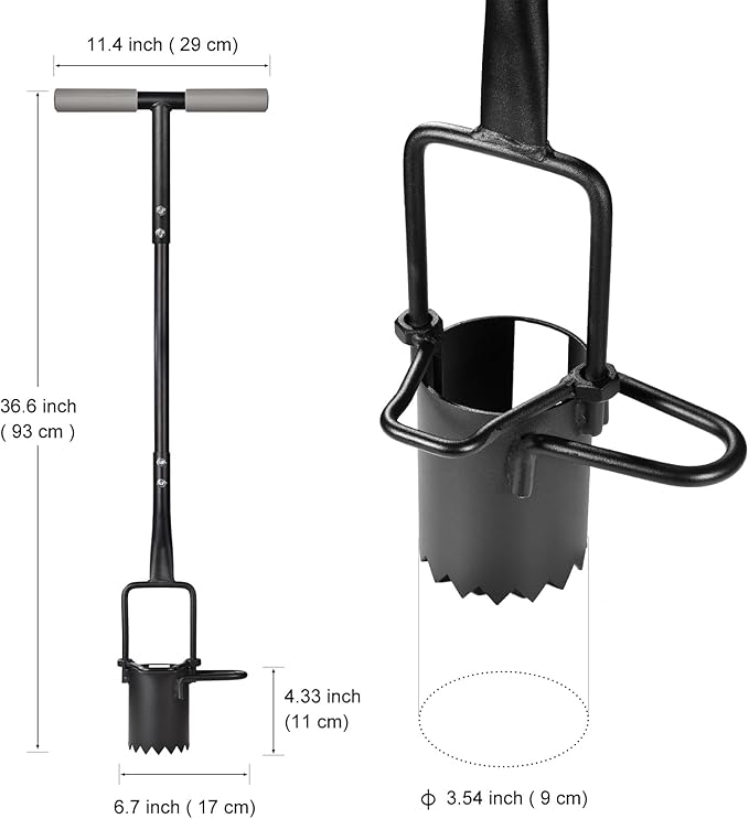 Sod Plugger, Bulb Planter with Long Handle and Serrated Base Garden Tool, Bulb Transplanter Also Grass Plug Tool for Digging Holes to Plant Tulips, Iris, Daffodils