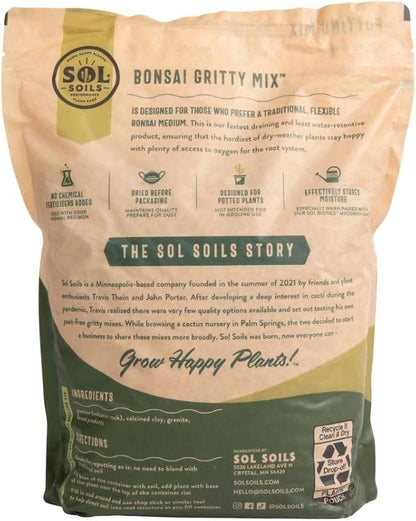 Sol Soils Gritty Bonsai Soil Potting Mix - Fast Draining and Peat Moss Free with Pine Bark, Granite, Pumice, & Calcined Clay for Indoor and Outdoor Plants - 1 Gallon