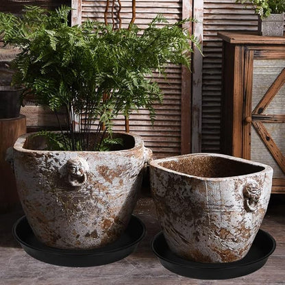 2 Pack of 20 21 inch Plant Saucer Round, Deep Plant Saucers for Pots, Heavy Duty Plastic Plant Drip Tray for Indoors Outdoor, Bird Bath Bowls, Plant Trays for Planter 19-22" (21 inch, Black)