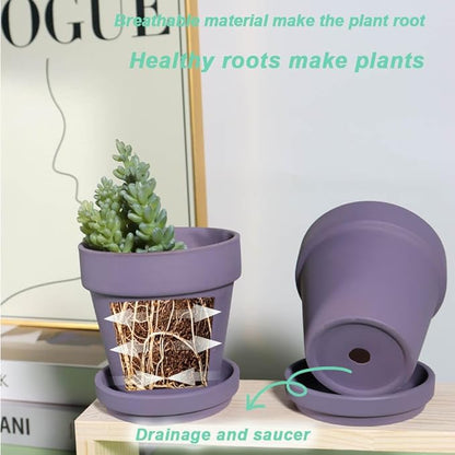 vensovo 6 Inch Purple Terracotta & Clay Pots for Plant with Saucer - 4 Pack Medium Terra Cotta Planter with Drainage Hole, Flowerpot for Indoor Outdoor Plants, Crafts, Wedding Favor