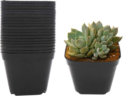 Pastic Nursery Pots Square Plant Pot 25 PCS Durable Balck Starter Container for Starting Seedlings or Succulents (4 Inch)