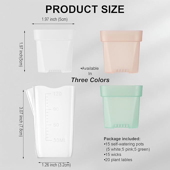 15 Pack 2 inch small self watering pots for indoor plants,semi hydroponic pots for leca and pon,clear plastic plant pot for propagation,seedling,cutting and African violet (muti-color, 2 inch)