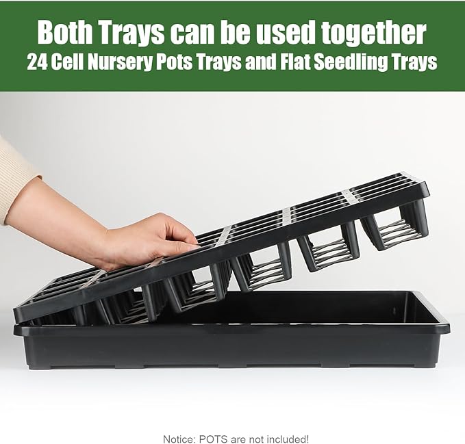 24 Cell Nursery Pots Trays (17"x11"x2") with Plastic Flat Seed Starter Trays, Durable Carrying Seedling Starter Tray, Reusable Planting Tray for Holding 2.7 inch Nursery Pots, 3 Sets Combo