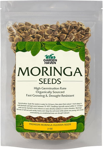 Moringa Oleifera Growing Kit, Moringa Seeds Complete Starter Set with 2 oz Seeds, 5 Peat Pots, Soil Discs, Plant Markers, Fast Growing Drought Resistant