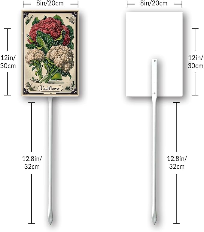 Uptell Vegetable Garden Cauliflower Yard Sign Label With Stake Plant Markers For Outdoor Plants Waterproof 8x12inch Nursery Garden Outdoor Sign