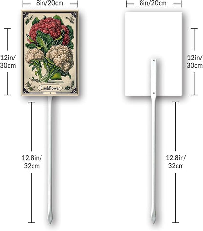 Uptell Vegetable Garden Cauliflower Yard Sign Label With Stake Plant Markers For Outdoor Plants Waterproof 8x12inch Nursery Garden Outdoor Sign