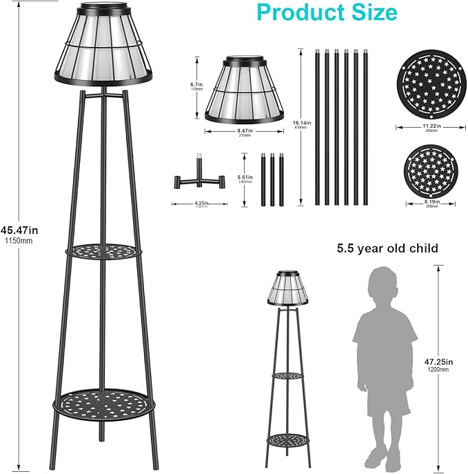 MXwcy 2 Pack Solar Lights Outdoor with Plant Stands, Solar Floor Lamp Metal Tripod Patio Lights for Garden Yard Pathway Driveway Front/Back Porch Decoration