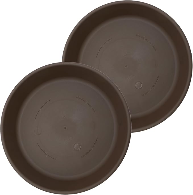 The HC Companies 21 Inch Classic Round Plant Saucer, Lightweight UV-Resistant Plastic Outdoor & Indoor Flower Pot Tray, 2-Pack Plant Pot Trays for Garden & Home Decor, Chocolate