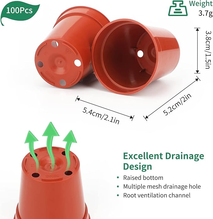 KINGLAKE GARDEN Small Terracotta Plastic Pots,50 Packs 2 Inch Small Plant Pots with Drainage Holes,Mini Nursery Plastic Plant Planters for Succulents,Indoor Outdoor Plant