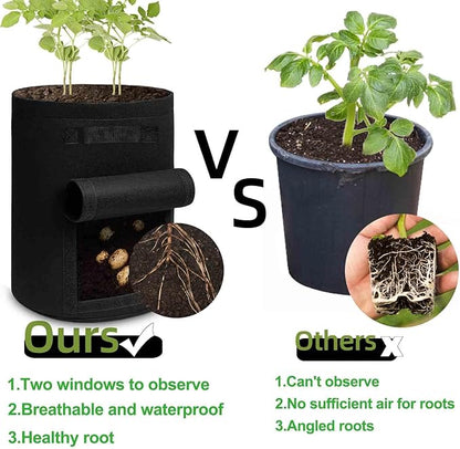 TCBWFY 4 Pack Potato Grow Bags with 2 Flaps 15 Gallon,Heavy Duty 14oz/yd² Planter Pot with Sturdy Handles and 2 Harvest Windows for Potato Tomato and Vegetables
