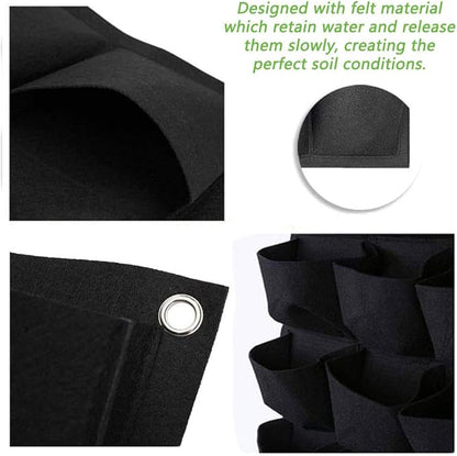 Hanging Planting Grow Bags, 64 Pockets Hanging Vertical Wall Planter Wall Mounted Grow Bag Outdoor Indoor Gardening Vertical Greening Flower Container, Planting Bags Storage Bags(1.0 m × 1.0 m, Black)