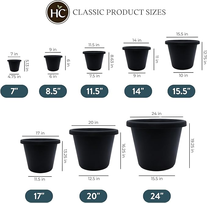 11.5 inch Round Classic Planter - Plastic Plant Pot for Indoor Outdoor Plants Flowers Herbs, Black