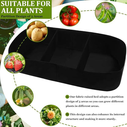 Fabric Raised Garden Bed, 128 Gallon 3 Grids Rectangle Garden Grow Bags, 3x6 FT Breathable Planter Raised Beds for Growing Vegetables Flowers Herb, Raised Planters for Outdoor Plants