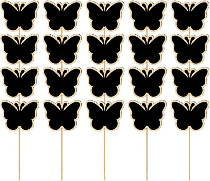 ARTIBETTER Mini Chalkboard Toppers 20 Pcs Butterfly Garden Plant Labels Creative Message Board Signs for Wedding Party Floral Decorations 6.85X3.14 Inches