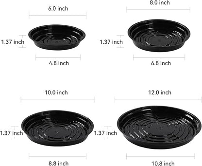 TRUEDAYS 20 Pack Black Plant Saucers – 4 Sizes (6"/8"/10"/12") Plastic Flower Pot Trays for Indoor & Outdoor Plants, Drip Trays to Protect Floors & Surfaces