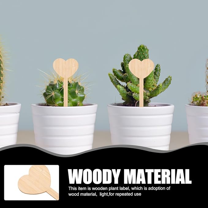 20Pcs Wooden Heart Design Plant Labels Garden Markers for Potted Plants Durable Wooden Tags for Plant Identification and Decoration Indoor and Outdoor Use