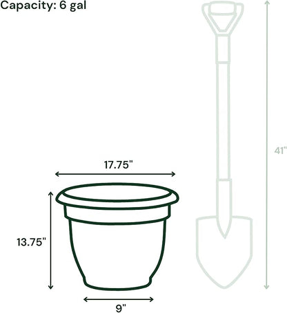 Bloem Ariana 16" Charcoal Round Self-Watering Resin Planter Pot - Rolled Rim Indoor and Outdoor Gardening Planter