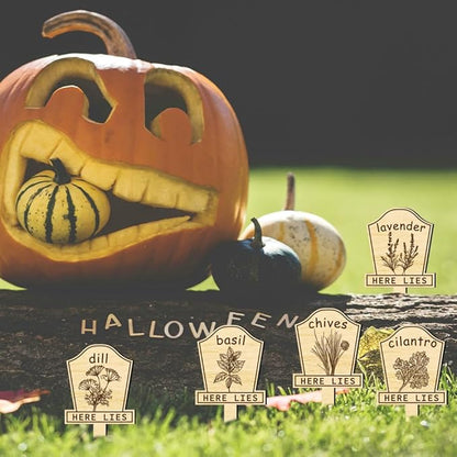 arricraft 15 Pcs Herb Plant Labels, Wooden Markers Tombstone Graveyard Shape Tags Garden Labels Wood Garden Stakes for Indoor and Outdoor Potted Seed Herbs and Herb Unique Funny Gifts