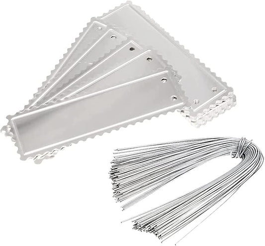 100 Pieces Aluminum Plant Label Tree Tags Flower Pot Waterproof Marker with Metal Wires for Indoor Outdoor Gardening Nursery, Greenhouses (Small, Wavy Edge)
