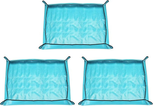 HARFINGTON 3pcs Repotting Mat 29.5" x 39.4" PE Cloth Waterproof Plant Repotting Mat Foldable Portable Gardening Potting Tray with Plastic Buckle for Indoor Plant Change Soil Watering, Blue